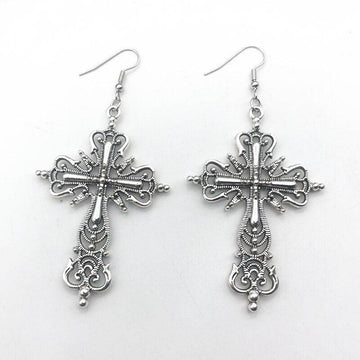 Gothic Design Dark Style Cross Pendant Earrings - Rock Punk Goth Fashion Christian Earrings For Women - The Jewellery Supermarket